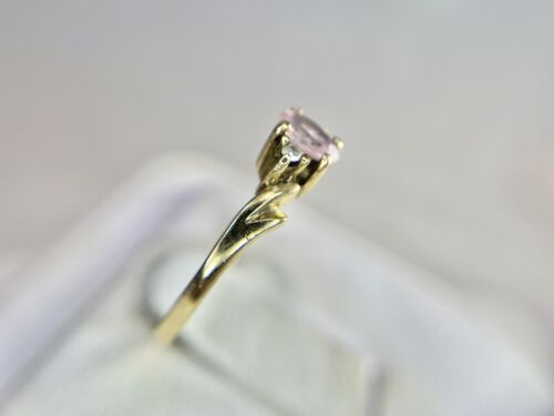 Vintage 10k Yellow Gold Natural Oval Pink Topaz Round Diamond Small Ring