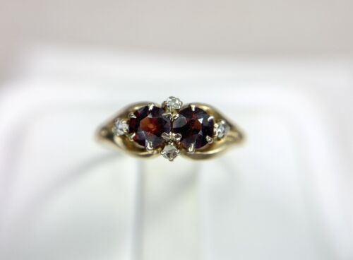 Vintage Victorian 10k Yellow Gold Rhodolite Red Garnet Round Diamond Ring