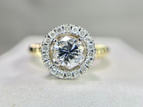 Vintage 14k Yellow Gold Natural Round Brilliant Diamond Halo Engagement Ring