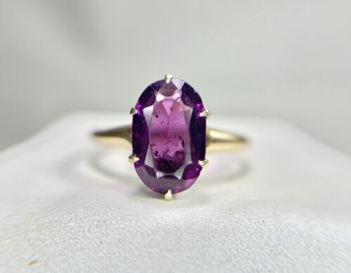 Vintage Victorian 14k Yellow Gold Oval Natural Purple Amethyst Solitaire Ring