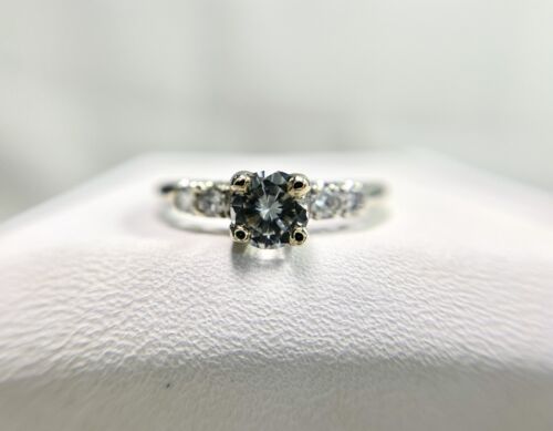 Vintage 14k White Gold Natural Round Diamond Classic Engagement Ring