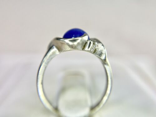 Vintage 14k White Gold Natural Round Blue Star Sapphire Round Diamond Ring