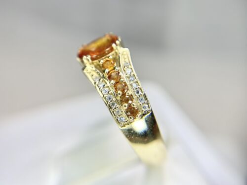 Vintage 14k Yellow Gold BH Effy Natural Oval Orange Sapphire Round Diamond Ring