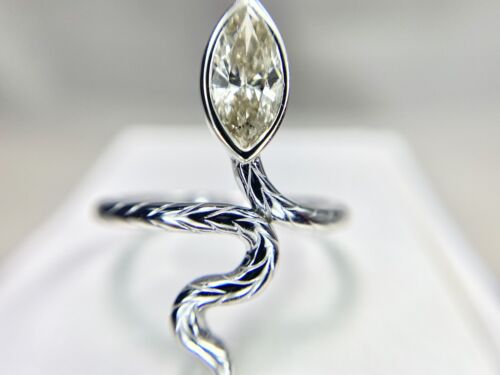 Vintage 14k White Gold Marquise Shape GIA Certified Diamond Snake Ring