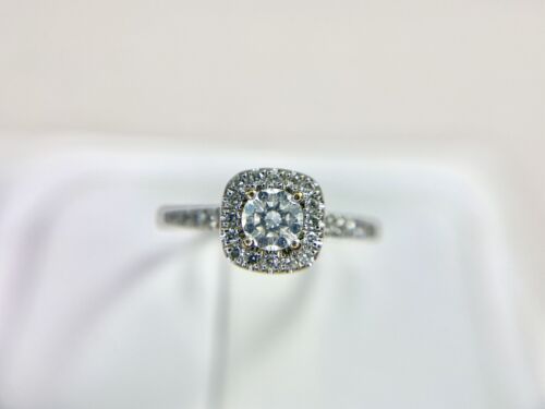 10k White Gold Designer Natural Round Brilliant Diamond Halo Engagement Ring