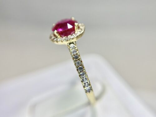 10k Yellow Gold Designer Signed Round Pink Sapphire Halo Engagement Ring