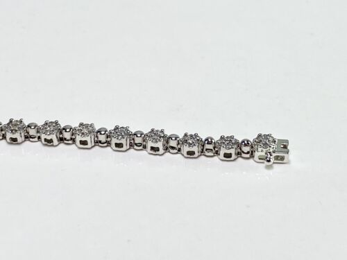 10k White Gold Designer Natural Round Diamond Cluster Set Tennis Bracelet 2 ct