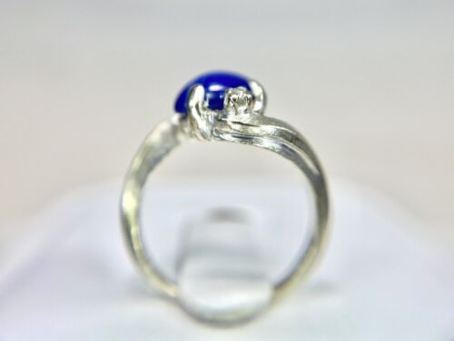 Vintage 14k White Gold Oval Lindy Blue Star Sapphire Round Diamond Bypass Ring