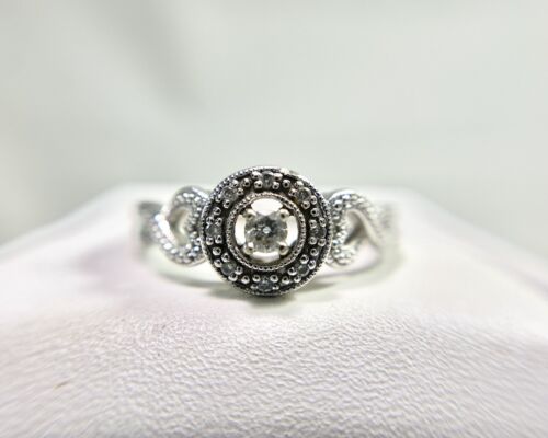 10k White Gold Designer Natural Round Brilliant Diamond Halo Engagement Ring