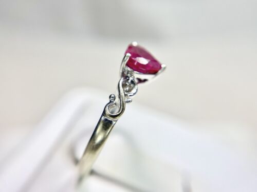 Vintage 10k White Gold Designer Heart Shape Pink Ruby Round Diamond Ring