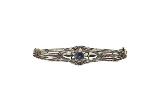 Vintage Art Deco 14k White Gold Round Purple Tanzanite Filigree Small Brooch Pin