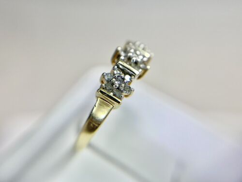 Vintage 10k Yellow Gold Natural Round Single Cut Diamond Flower Set Cluster Ring