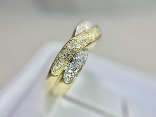 Vintage 14k Yellow Gold Natural Round Diamond Criss Crossover Two Tone Band Ring