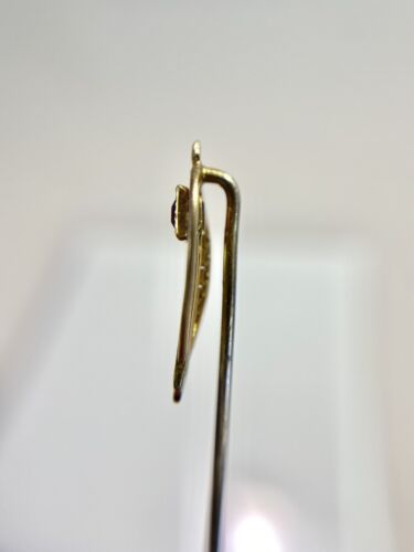 Art Deco 10k Yellow Gold Square Princess Cut Pink Gemstone Filigree Stick Pin