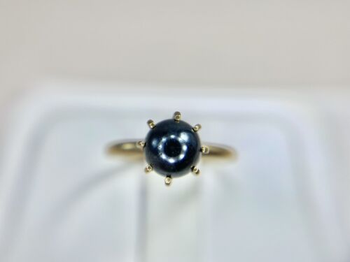 Vintage 14k Yellow Gold Black Tahitian Round Pearl Solitaire Ring