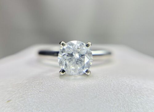 Vintage 10k White Gold Natural Round Brilliant Diamond Solitaire Engagement Ring