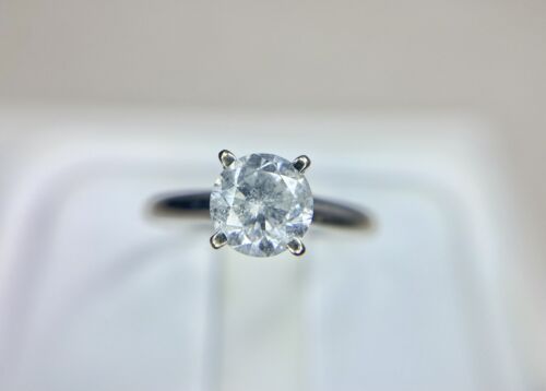 Vintage 10k White Gold Natural Round Brilliant Diamond Solitaire Engagement Ring