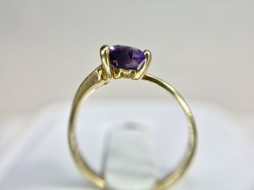 Vintage Estate 10k Yellow Gold Heart Shape Purple Amethyst Solitaire Ring