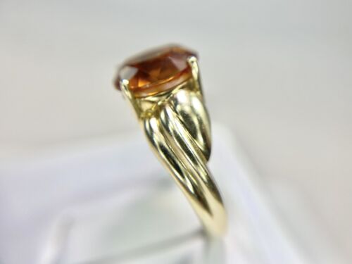 Vintage 10k Yellow Gold Designer Signed Oval Shape Orange Citrine Solitaire Ring