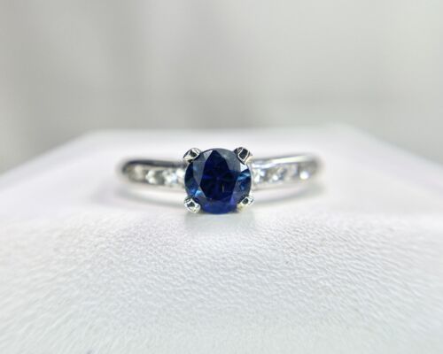 Vintage Art Deco Platinum Round Blue Sapphire Single Cut Diamond Engagement Ring