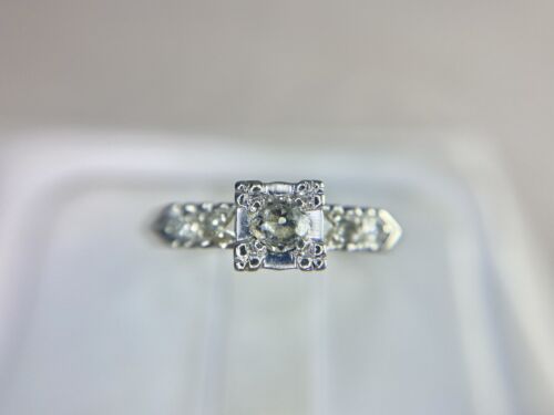 Vintage Art Deco 14k White Gold Natural Old Miner Diamond Engagement Ring 1/5 ct