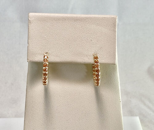 Estate Vintage 14k Yellow Gold Natural Round Orange Citrine Hoop Earrings