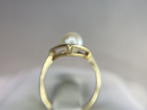 Vintage Designer 14k Yellow Gold Round White Cultured Pearl Solitaire Ring