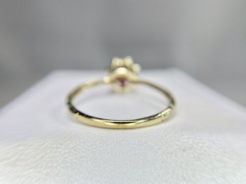 Vintage 10k Yellow Gold Natural Round Red Ruby Diamond Flower Ring