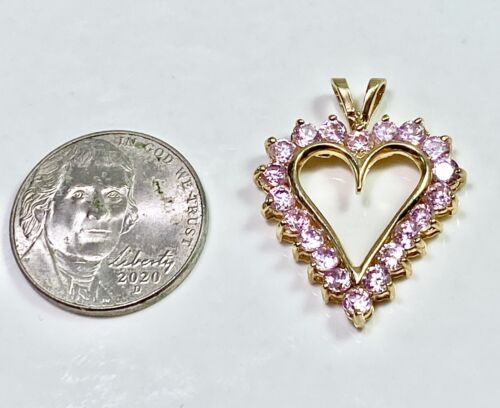 Vintage 10k Yellow Gold Round Pink Topaz Classic Heart Shape Pendant