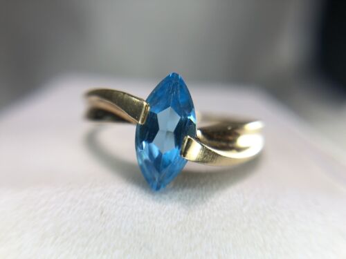 Vintage 10k Yellow Gold Designer Marquise Shape Topaz By-Pass Ring