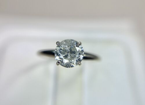 Vintage 14k White Gold Natural Round Brilliant Diamond Solitaire Engagement Ring