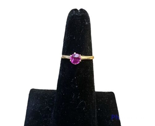 Vintage Victorian 10k Yellow Gold Round Pink Rubellite Buttercup Solitaire Ring