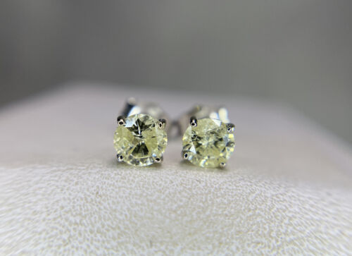 14k White Gold Natural Round Brilliant Diamond Classic Style Stud Earrings 1/2 