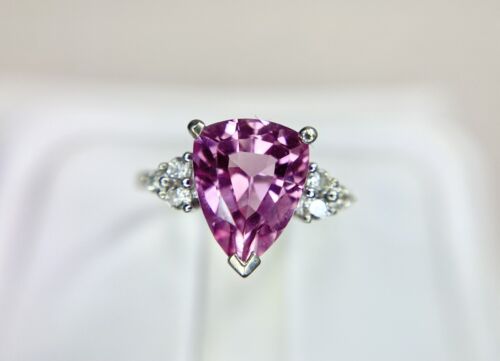 10k White Gold Designer Pink Sapphire Natural Round Diamond Ring