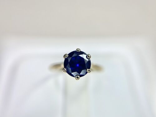 Vintage 14k Yellow Gold Round Royal Blue Sapphire Solitaire Engagement Ring