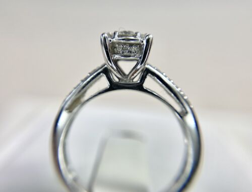 10k White Gold Round Brilliant Natural Diamond Cluster Style Engagement Ring