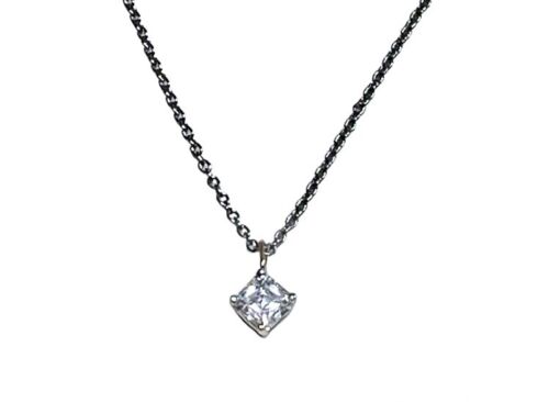 Vintage 14k White Gold Natural Square Radiant Cut Diamond Solitaire Necklace