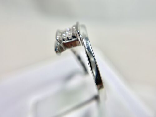 10k White Gold Designer Invisible Set Natural Princess Cut Diamond Bypass Ring