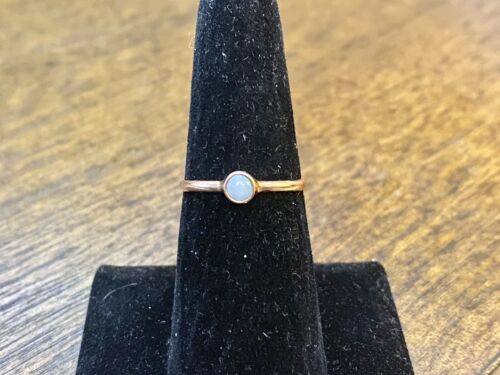 14k Rose Gold Natural Round Shape White Opal Bezel Set Ring