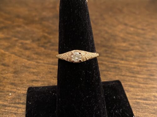 14k Yellow Gold Vintage Style Natural Round Diamond Filigree Engagement Ring