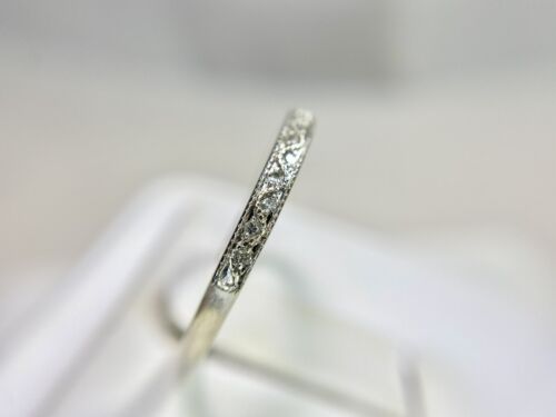 10k White Gold Designer Natural Round Diamond Small Wedding Band Stack Ring