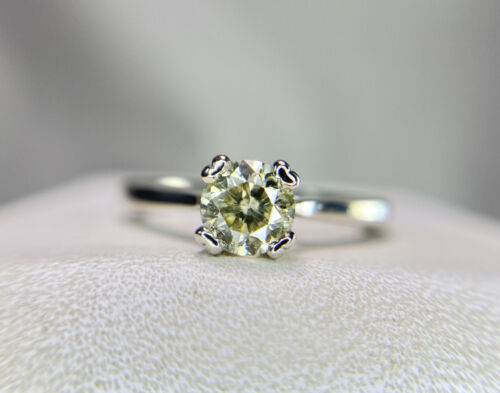 14k White Gold Fancy Light Yellow Round Brilliant Diamond Engagement Ring 1/2 ct