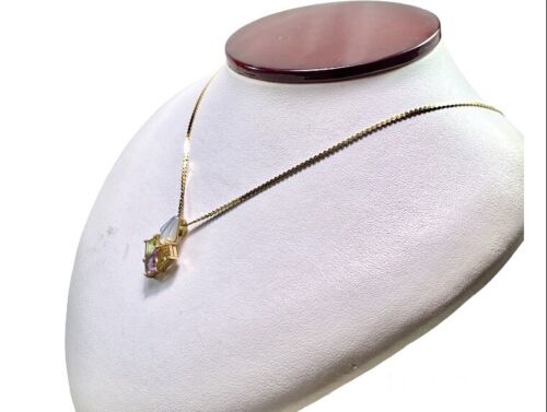 Vintage 14k Yellow Gold Mother of Pearl Amethyst Peridot Pendant Necklace