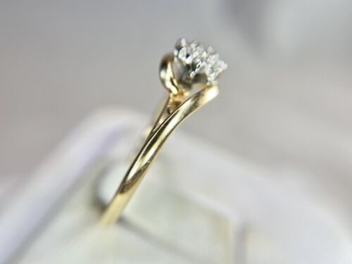 Vintage 14k Yellow Gold Natural Round Brilliant Diamond Cluster By-Pass Ring