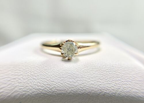 Vintage 14k Yellow Gold Natural Round Diamond Small Solitaire Engagement Ring