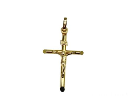 Vintage 14k Yellow Gold Italy Jesus Classic Cross Pendant 