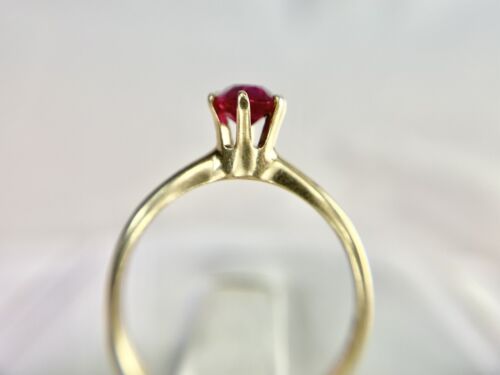 Vintage Art Deco Signed 14k Yellow Gold Old European Red Ruby Solitaire Ring