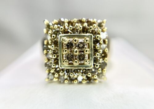 Vintage 10k Yellow Gold Natural Fancy Brown Round Diamond Cocktail Ring