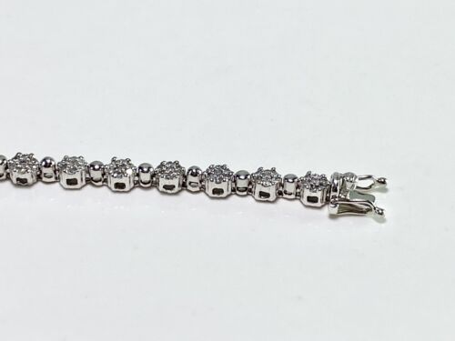 10k White Gold Designer Natural Round Diamond Cluster Set Tennis Bracelet 2 ct