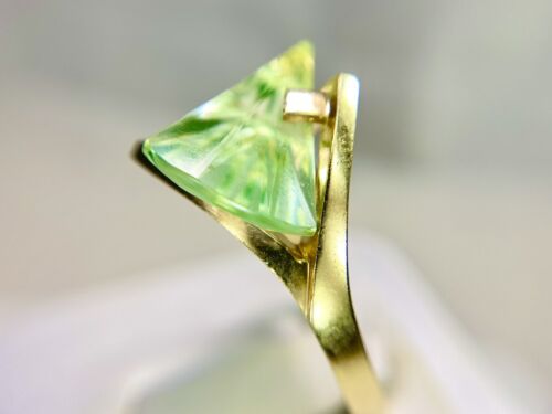 Vintage 14k Yellow Gold Custom Green Spinel Solitaire Big Cocktail Ring